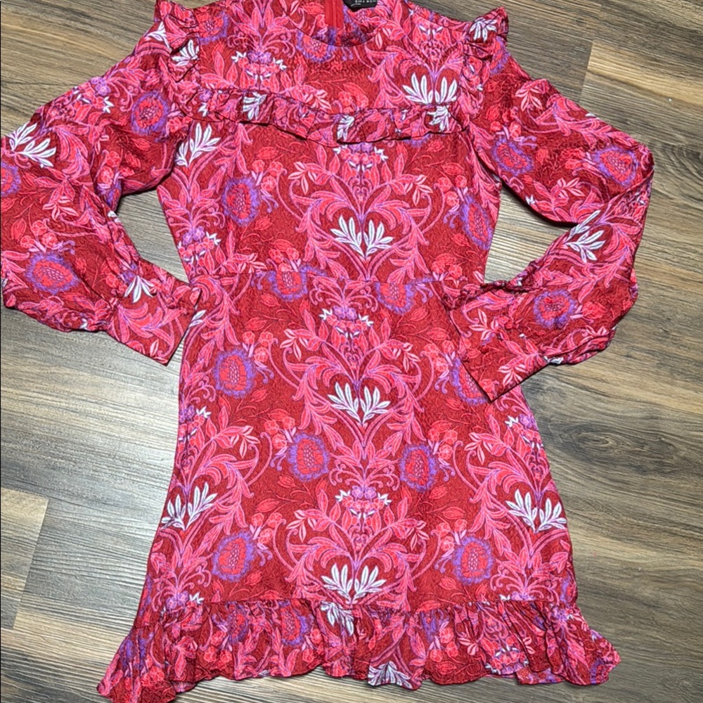 Zara Pink and Red Ruffled Tiered Sundress with Bishop Sleeves